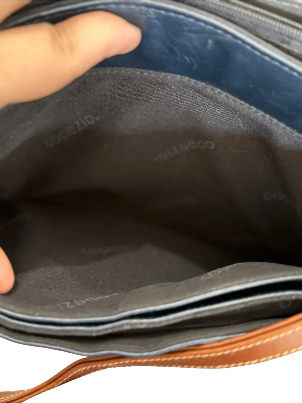 Capezio Navy and Brown Leather Satchel with Gold Accents